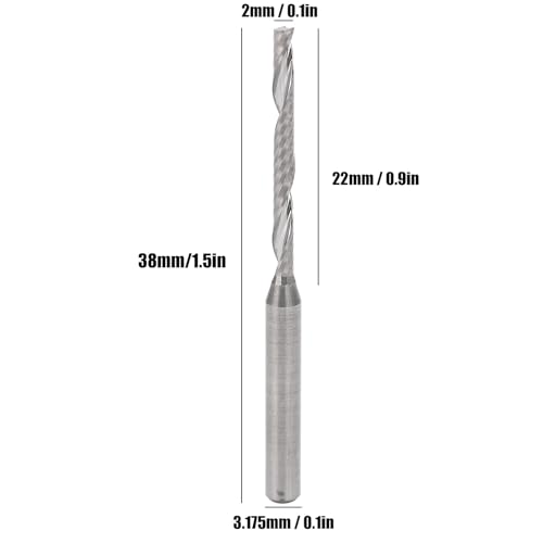 Hapivida 5 Stück Schaftfräser, CNC Spirale Fräser 1/8 3,175mm Schaft 2x22mm Vollhartmetall Schaftfräser Gravur Bits Carving Drill Werkzeuge für Acryl MDF Holz Hartholz
