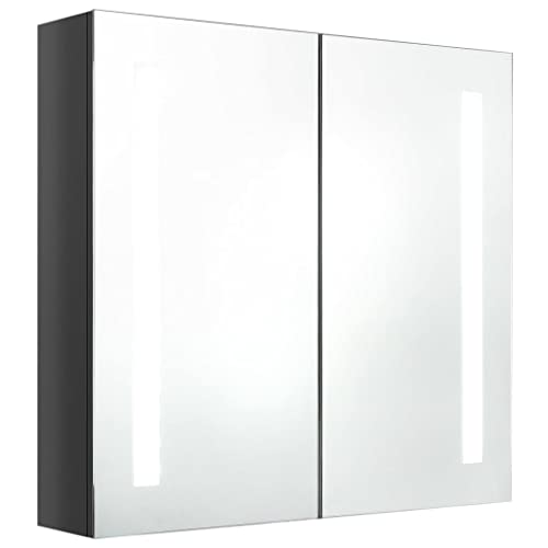 Yisssmeng Armario con espejo LED para baño, color gris brillante, 62 x 14 x 60 cm, moderno armario de pared con iluminación de MDF revestimiento de melamina, 3 estantes, espacio de almacenamiento para