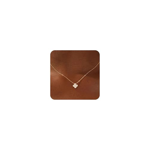 FUNEIA Collier Femme or Avec Zircone Cubique Trefle A 4 Feuille Collier Chaîne 18k Plaqué or Ajustable Empilable Pour Fille Bijoux Cadeau Saint Valentin Fete...