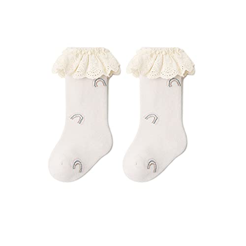 Knee High Socks Newborn Infants Girls Tube Ruffled 𝚄niform Long Stockings Infant Non-Slip (a-White, 18-24 Months)