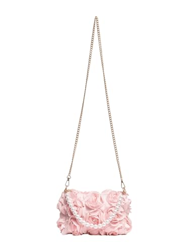 Image of Verdusa Women's 3D Flower Pearl Top Handle Clutch Purses Evening Handbags Crossbody Bag