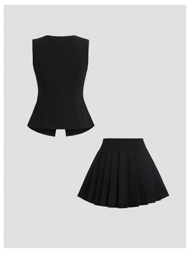 Stylish Black Blazer Vest and Skirt Set for Effortless Chic - Image 2