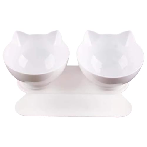 Apaeofl ペットボウル 猫 えさ 皿 犬 食器 猫 食器 猫 フードボウル 猫 皿 ダイニングテーブル ペットボウルスタンドセット ダイニング フードボール ペット食器 (二重底の白いボウル2個)