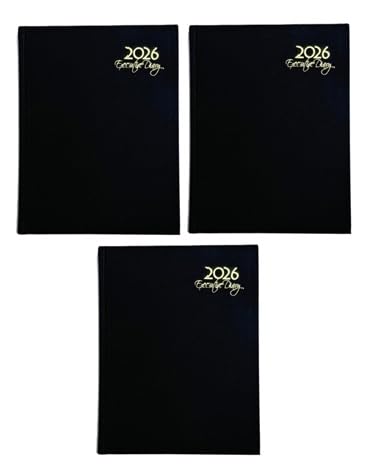 Image of New year Executive diary 2026, black PU leather Hardcover diaries 2026, Standard Format, Daily Organizer, Gift Journal 2026 Office Planner 2026 Diary for Professionals One-Day-to-a-Page Monthly Planner -BLK- B5- Set of 3