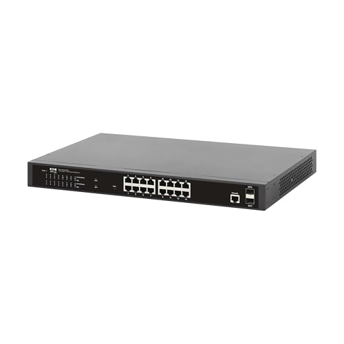 Image of Eaton Tripp Lite Series 16-Port Gigabit Managed PoE+ Switch with 2 SFP Ports, Easy Smart Web‑Managed Layer 2 Ethernet Splitter, 220W, 1 Gbps, 1U Rack Mount or Desktop, 3‑Year Warranty (NGS16C2POE-1)