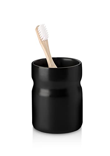 Image of Nucookery 2.75" Ceramic Black Kids Toothbrush Holder, Bathroom Electric Toothbrush & Toothpaste Holders for Kids, Matt Black
