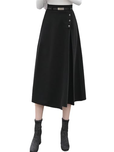 Faldas irregulares de lana gruesa para mujer, cintura alta, falda midi acampanada, Faldas Negras, XXXL