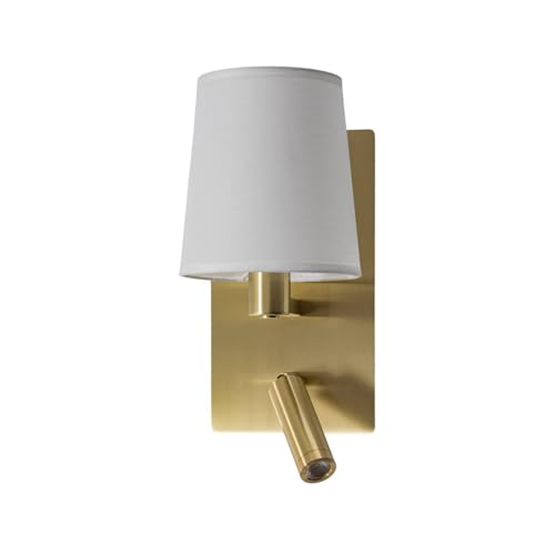 Lindby Applique da Parete con Luce Lettura, Camera Letto o Soggiorno Lampada Comodino in Tessuto Abat Jour Muro Stile Classico Per Leggere Ottone