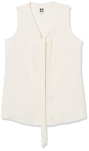 Anne Klein Women's Sleeveless V-Neck Bow Blouse, Anne White, 16
