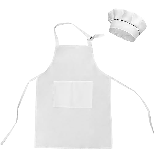 Set Grembiule E Cappello Da Cuoco Per Bambini, Grembiule Da Cucina Regolabile Con 2 Tasche Per Bambini E Bambine, Grembiuli Da Cucina Per Bambini Per Cucinare, Cuocere E Dipingere (46 X 62 Cm)