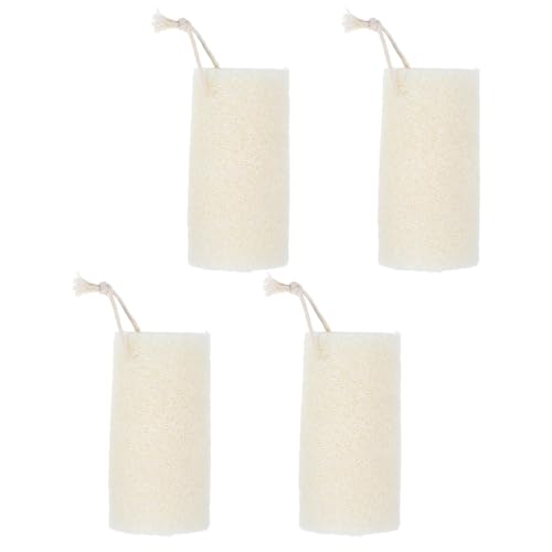 TOYANDONA Set de 4 Esponjas Exfoliantes de Lufa Natural para Baño y Ducha Tamaño Compacto 15 CM X 55-8 CM Color Blanco Ideales para Piel Seca y Masaje Corporal