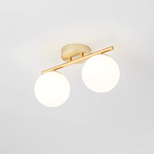 Plafonnier magique or et verre blanc pour illuminer un salon moderne