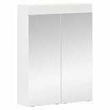 Gecheer Mobiletto per Bagno con Specchio, Struttura in Legno 3 Ripiani Regolabili 2 Ante Scorrevoli, Design Moderno Bianco 60x16,5x78 cm per Arredamento Bagno Contemporaneo