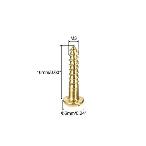 uxcell Tornillos para madera M3 x 16mm Cabeza redonda ranurada Latón Tornillo autorroscante 50 piezas miniatura 2