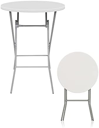 Flamebrother 32in Folding Cocktail Table High Top Bar Height Plastic Round Foldable Table with Removable Legs for Patio Backyard Dining Room Party Wedding Events White