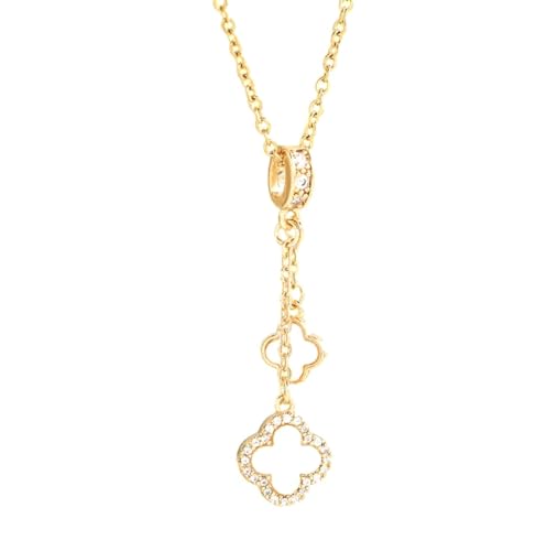 GAhrïelle Studio Gold Plated Clover Leaf Pendant Necklac with CZ Beads (Golden), Stainless Steel, Cubic Zirconia