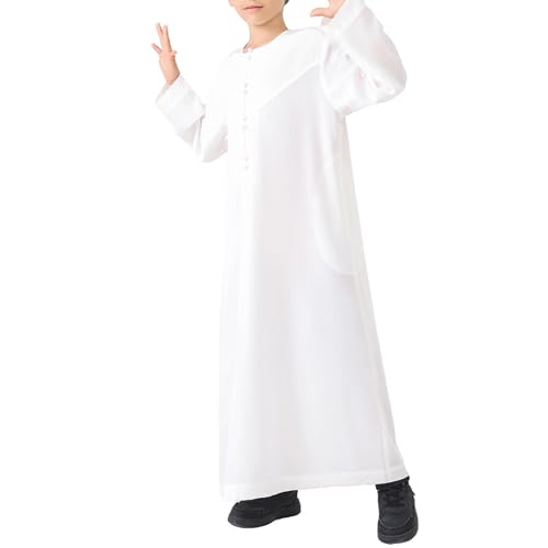 Kids Arabic Thobes for Boys Muslim Thobe Long Sleeve Kaftan Islamic Prayer Dress Kids Dubai 𝐑obe Ramadan Eid Outfit4