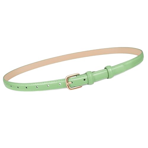 JASGOOD Women Skinny Faux Leather Belt Thin Waist Belt for Women Jeans Dress Fashion Ladies Belt with Gold Buckle Mint Green