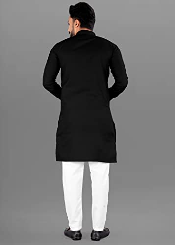 Image of Cotton Blend Solid Mandarin Chinese Neck Full Sleeve Kurta for Men