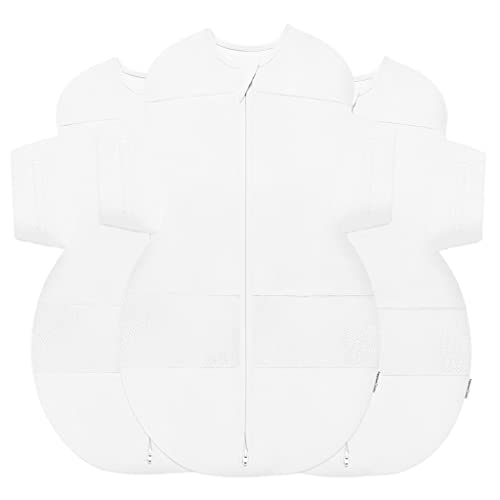 Image of Happiest Baby SNOO Sleep Sack - 100% Organic Cotton Baby Swaddle Blanket - Doctor Designed Promotes Healthy Hip Development - 3-Pack Bundle (White, S, M, L)