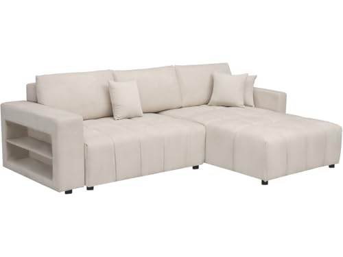 Habitat et Jardin Canapé d'angle Convertible Tissu Chenille 3 Places - Trocadero - Crème