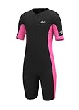 Hevto Kids Wetsuit Shorty Girls Toddler Youth Size 8 Year 2mm Neoprene Wet Suit Front Zip Thermal Swimming in Cold Water (K1S-Pink, 8)