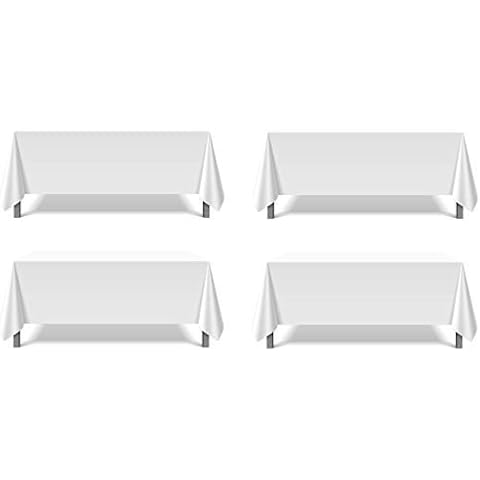 Pomp Pure White 70" x 120" Poplin Polyester Tablecloth (4 Pack) | Wrinkle + Stain Resistant Easy Care Premium Fabric | Fits 6FT or 8FT Rectangle Table Cover