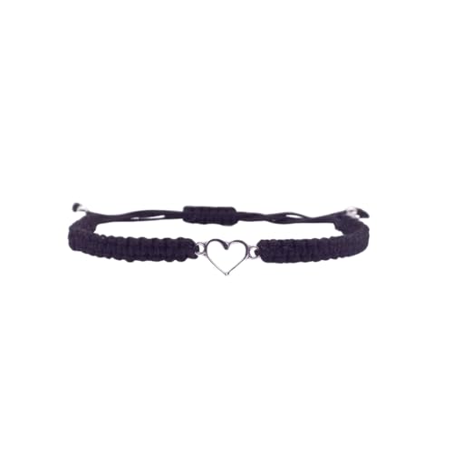 Image of Storela Handmade Silver Plated bracelet for Men & Women Adjustable & Heart bracelet Ideal for a Friendship Bracelet, Anniversary, Festival Accessories & Family, Friends Gift (Black Heart Bracelet)