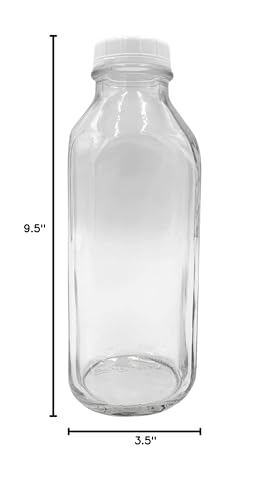 The Dairy Shoppe 1 LTR (33.8 oz) Glass Milk Bottle with Cap. Made in USA, Square Style - Thumbnail 3