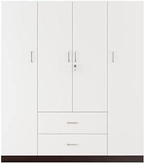 VIKI Wardrobe | Wooden Almirah for Clothes,Door for Bedroom, 4 Door Wardrobe with Drawer & Hanging Space (Dark Wenge, Frosty White - 40D x 160W x 180H) | 1 Year Warranty | Free Assembly