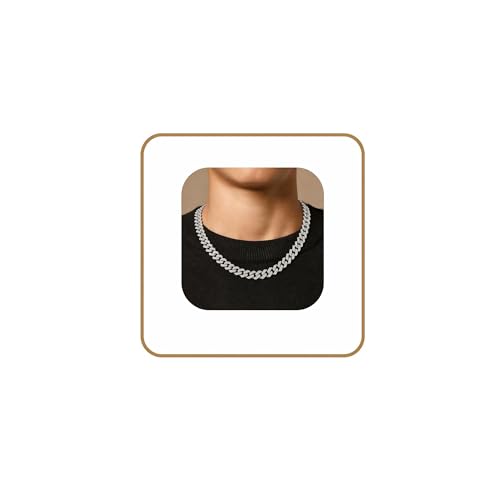DAOYALE Silver Cuban Link Chain for Men Boys Diamond Iced Out Silver Chain for Men Boys Kids Age Miami Cuban Chains Necklace Hip Hop Jewelry Gifts 18Inch