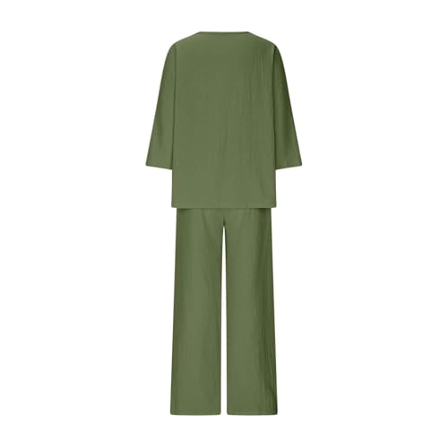 Loungewear Sets for Women Baggy Summer Two Piece Outfits Long Sleeve V Neck Blouses and Wide Leg Trousers Ladies Oversized Tracksuit Sets Cotton Linen Suits Pyjamas Set 2 Piece Co Ords - Image 6