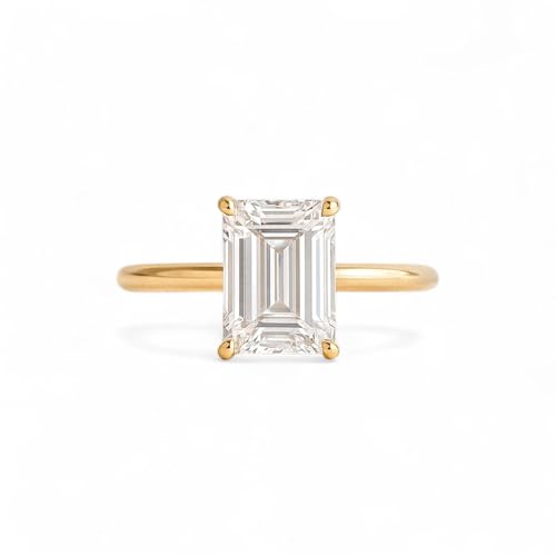 2.5ct Emerald Cut Moissanite Engagement Ring for Women D Color VVS1 Lab Created Solitaire Wedding Ring in Delicate Setting Valentine’s Day Gift