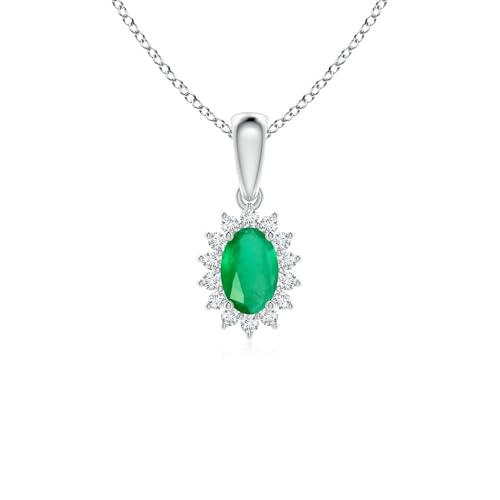 Angara Natural Emerald Pendant for Women | Oval Emerald Pendant with Floral Diamond Halo in White...