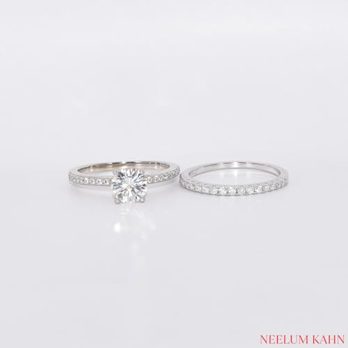 Moissanite Diamond Wedding Band Ring Set, 1.19Ct Round Cut VVS1, 925 Sterling Silver4
