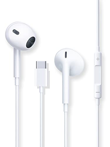 USB C Headphones,Wired Earbuds with Hi-Fi Stereo Sound, Noise Reduction, Built-in Microphone & Volume Control, Compatible with iPhone 15/16, iPad Pro,Samsung Galaxy Series (USB-C)