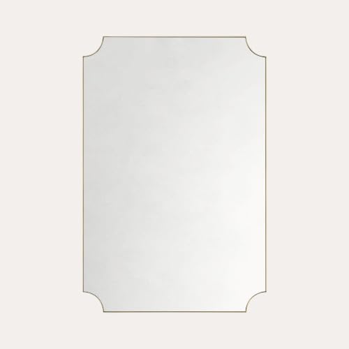 Image of TEHOME Gold Bathroom Mirrors, Brushed Brass Rectangle Scalloped Vanity Mirror for Bathroom,24x36''