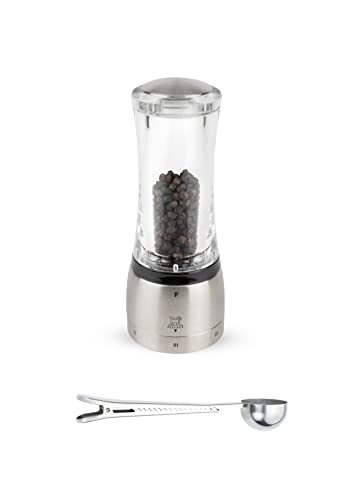 Peugeot Daman U'Select Shaftless 6.5 Inch Salt & Pepper Mill Gift Set, Stainless Steel - With Scoop (Pepper Mill)