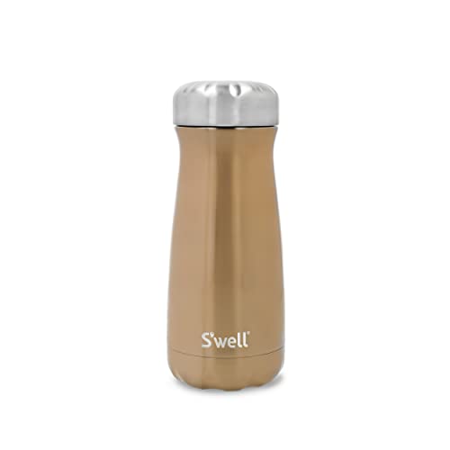S'well Traveler Drinks Bottle, Pyrite, 470ml. Vacuum-Insulated Travel Bottle Keeps Drinks Cold and Hot - BPA-Free Stainless Steel Water Bottle