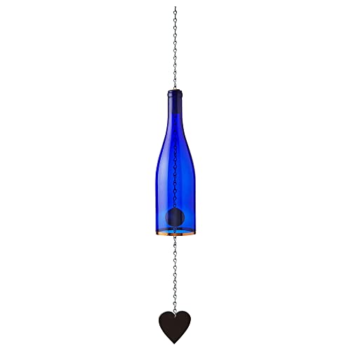Blue Ridge Mountain Gifts Wine Bottle Wind Chime - Wind Chimes for Outside & Inside Decor, Handcrafted Wine Glass Bottle Wind Chimes, Suncatcher Whimsical Home Decor Gifts for Women (Cobalt Blue)
