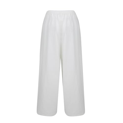 Linen Pants for Women Wide Leg High Waisted Palazzo Pants Beach Trousers Drawstring Flowy Pants with Pockets3