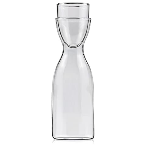 DOERDO Bedside Water Carafe Set with Tumbler Glass Set for Bathroom Mouth Washer Dispenser, Bedroom Nightstand or Kitchen, 20oz, 600ml Cover