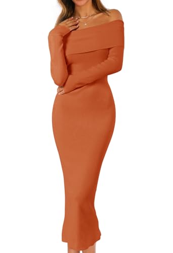 MEROKEETY Women's Fall Off Shoulder Bodycon Sweater Dress 2025 Formal