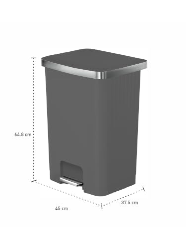 Image of Obsessions EKO 70L Plastic Step Bin with Pedal, Large Capacity Trash Can Ideal for Home, Kitchen and Office,Grey