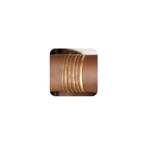 Bracelet for Women - Dainty Stack Bracelets Trendy Adjustable 14K Gold Plated Thin Paperclip Bead Box Satellite Figaro Cuban Link Chain Bracelet Set for Women Waterproof Jewelry Gift