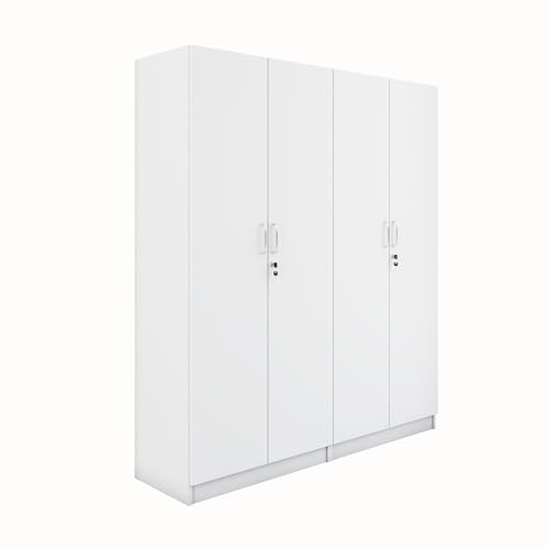 Image of VIKI Wardrobe | Wooden Almirah for 4 Door Fully Shelves Wardrobe (Frosty White - 40D x 160W x 180.8H) | 1 Year Warranty | Free Assembly