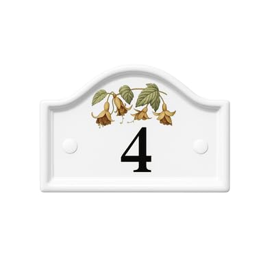 Ceramic Bridge House Number Plaque with Fuchsia Floral Motif and Black Vinyl Numbers – 16.5 cm x 11 cm