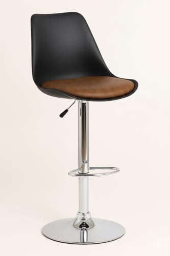 Image of REVOLVING Height Adjustable BAR Stool /Kitchen Chair Suitable for Kitchen, Cafeteria, Dining,Pubs, Office,Shops - Pair of 2 (Brown and Black)