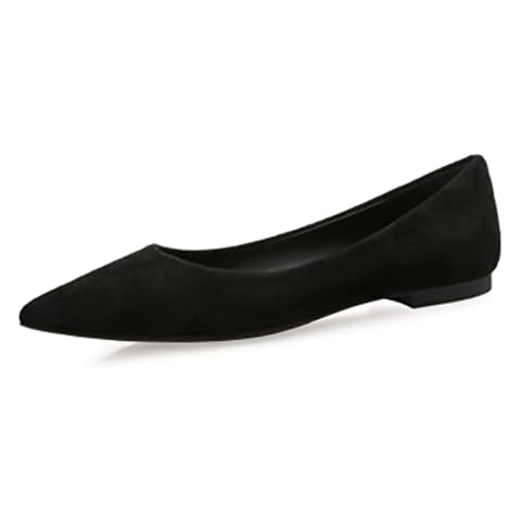 WXHN Women Flats Pink Flat Heel Shoes Summer Spring Pointed Toe Indigo Basic Style Suede Leather Loafers Red Shoe Small Size-black,34 Cover
