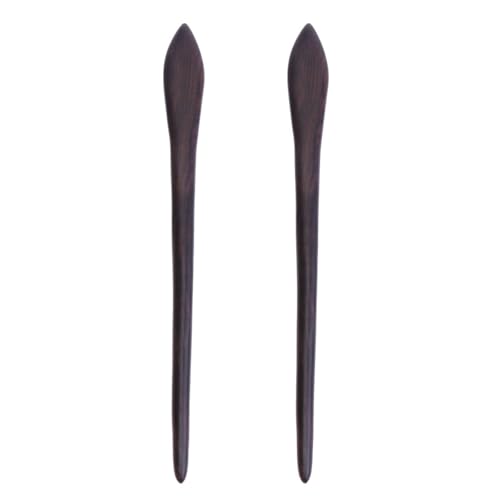 Lurrose Vintage Wood Hairpin 2 pcs Dark Brown Traditional Chinese